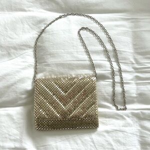 Jessica McClintock White Gold Metal Mesh Evening Shoulder Bag
